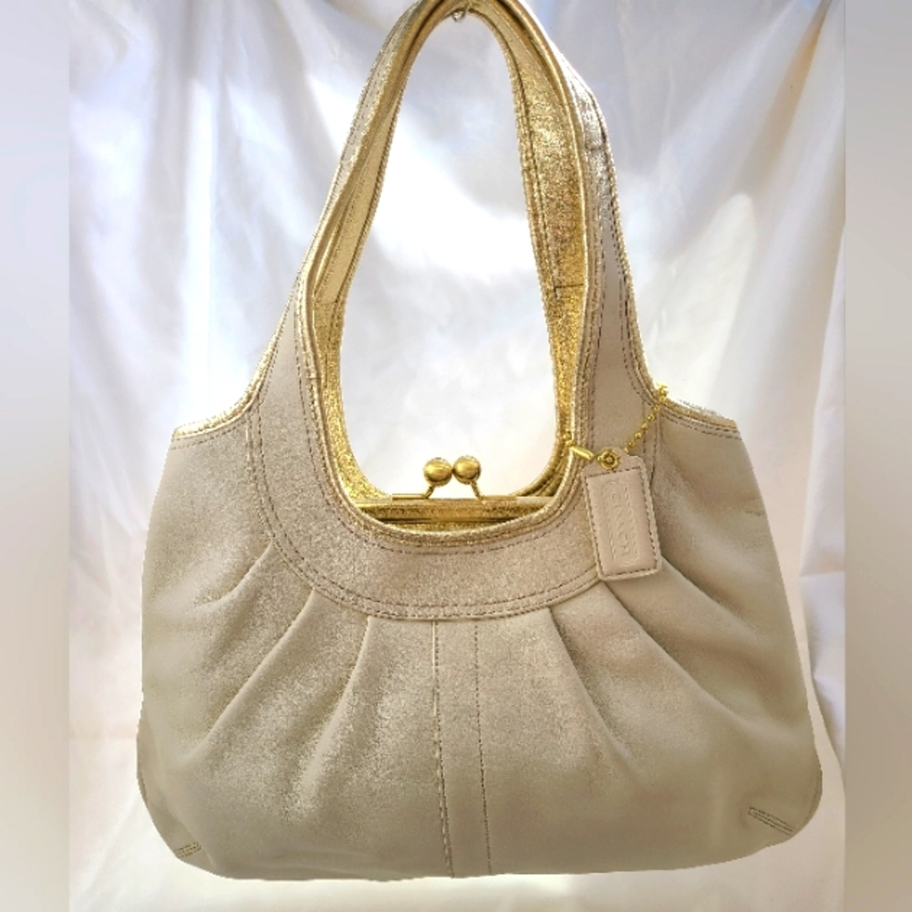 Authentic Coach Ivory Ergo Pleated Structured Shoulder Bag Satchel